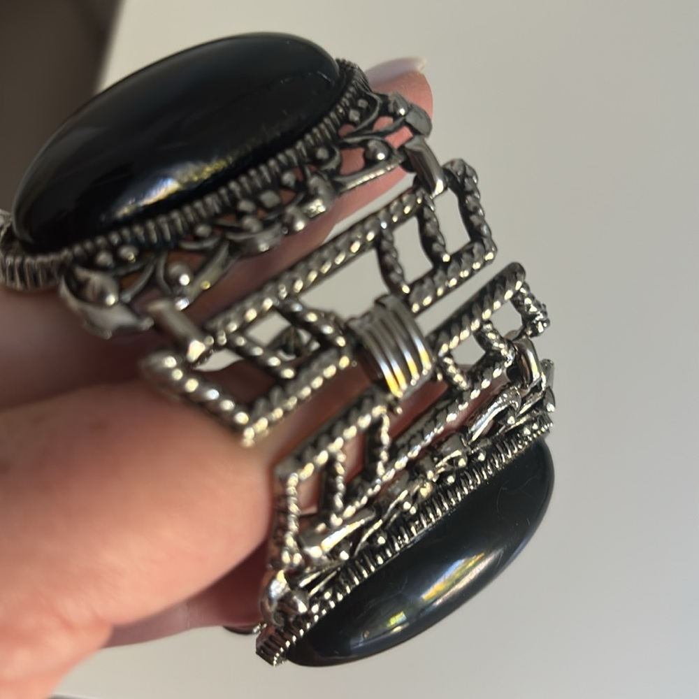 Vintage Mid-Century Silver Tone & Black Bracelet - Picture 3 of 4